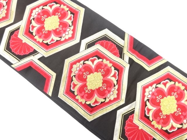 JAPANESE KIMONO / ANTIQUE FUKURO OBI / SILK / WOVEN FLORAL CREST